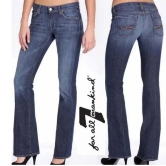 7 For All Mankind Boot Cut Blue Jeans with PINK Stitching Size 27 - Picture 1 of 13